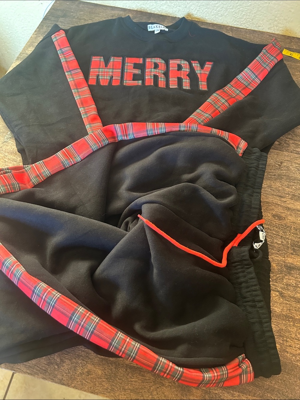 BLANQI Black & Red Plaid "MERRY" Kids Pajama Set